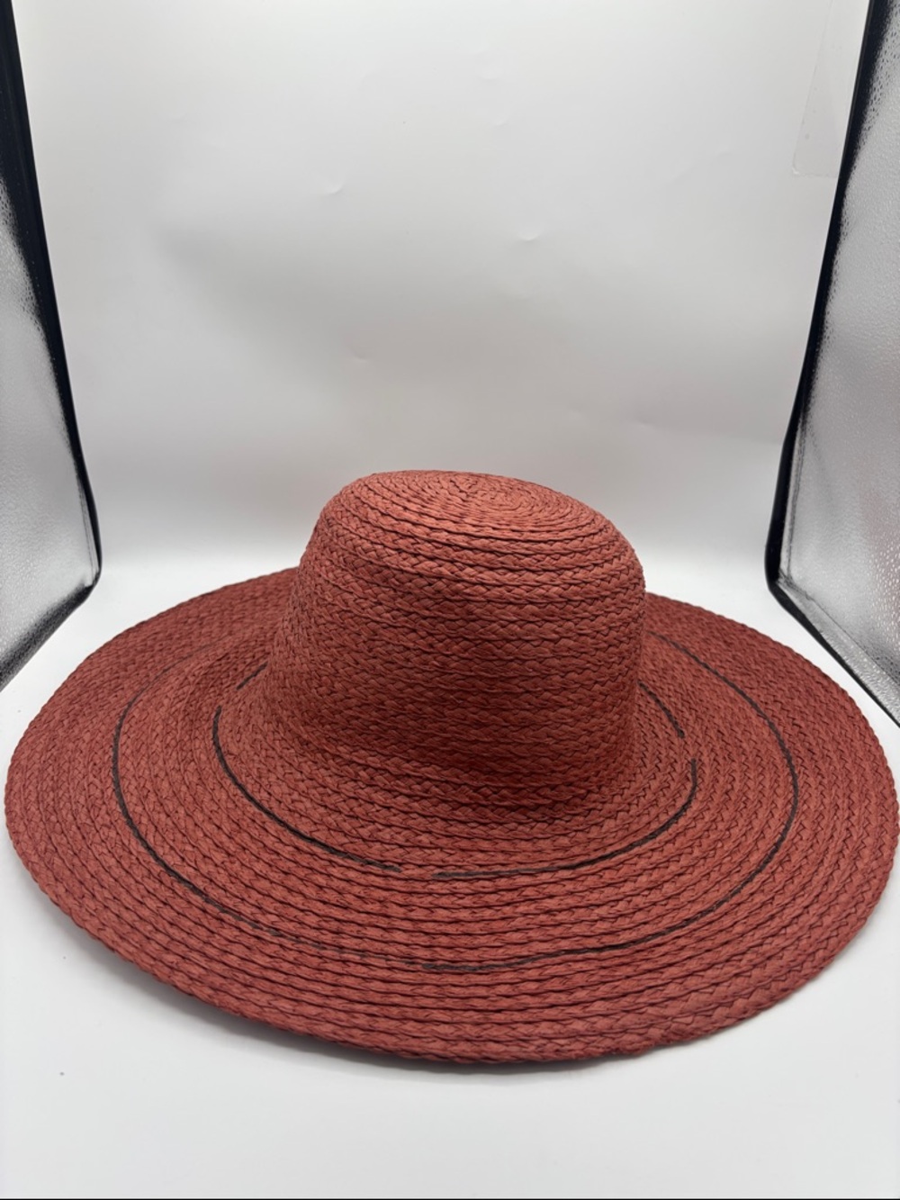 Zara Wide Brim Straw Floppy Hat in Terracotta Red